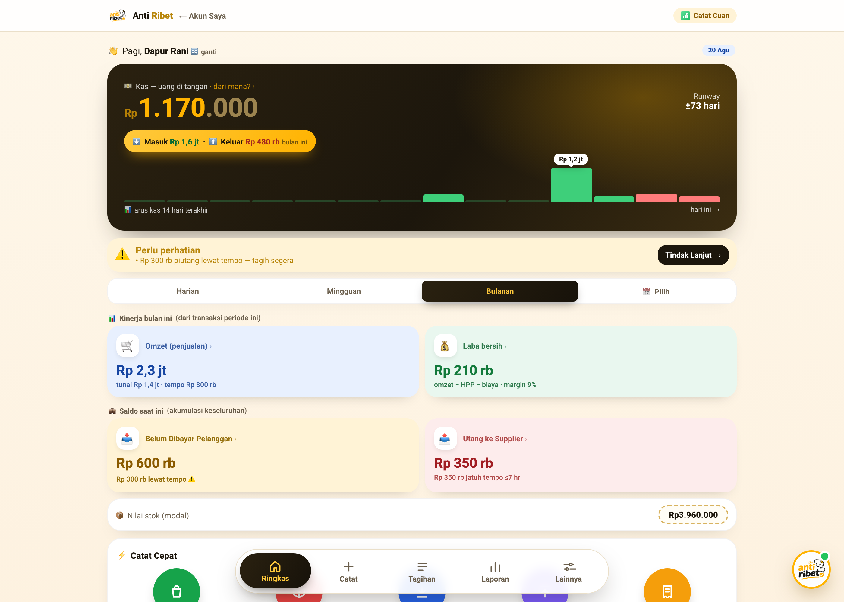 Tampilan asli Catat Cuan