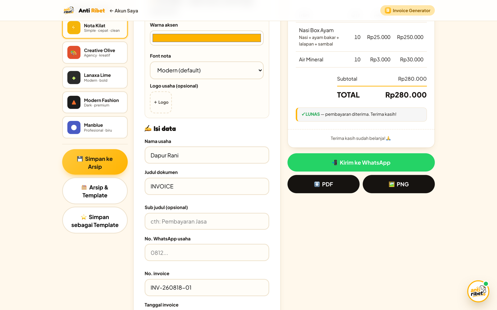 Invoice Generator di laptop