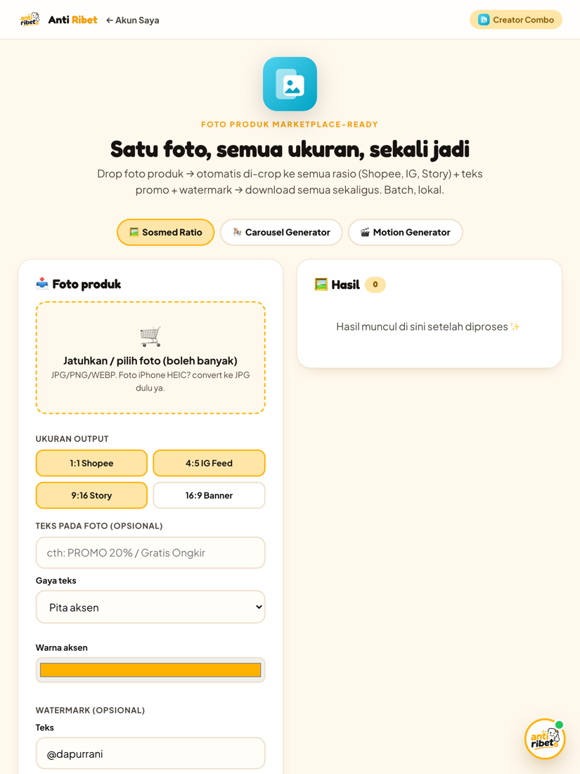 Sosmed Ratio di tablet